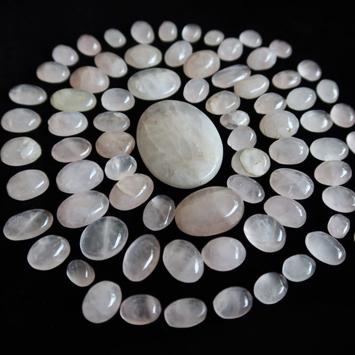 Rose Quartz Cabochon Bundle of 78 Pink Oval Mandala Crystals