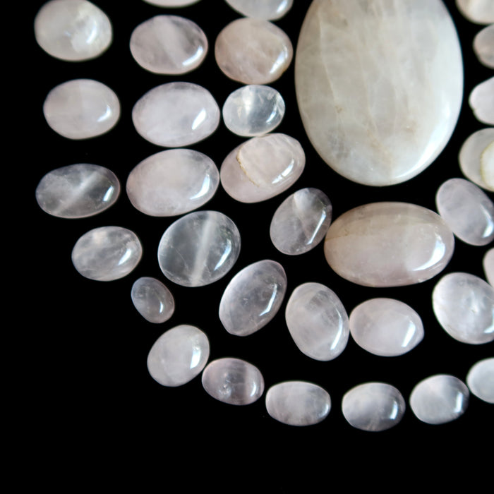 Rose Quartz Cabochon Bundle of 78 Pink Oval Mandala Crystals