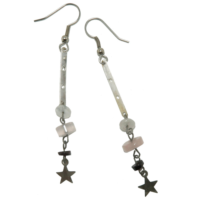 Rose Quartz Earrings Silver Star Red Garnet