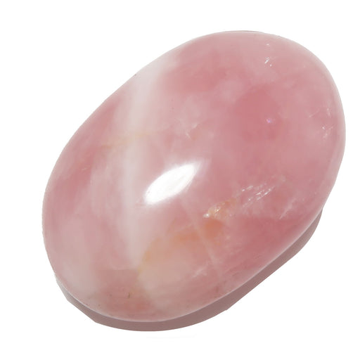 Pink rose quartz stone on a white background
