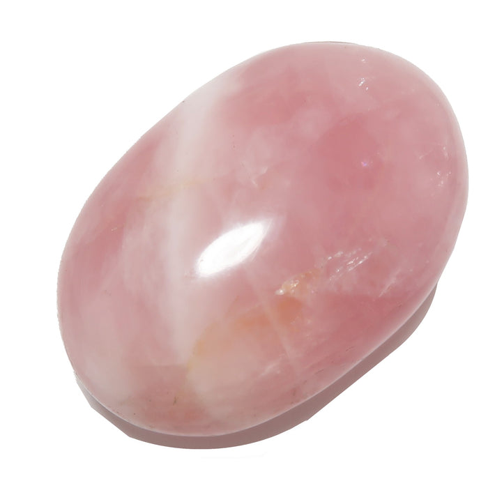 Pink rose quartz stone on a white background