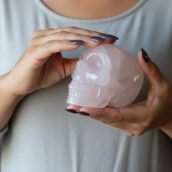 Rose Quartz Skull Love Serenity Crystal Carving