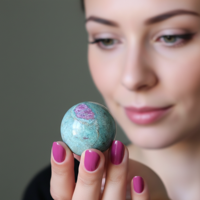 Ruby Fuchsite Sphere Light Green Meadow Crystal Ball