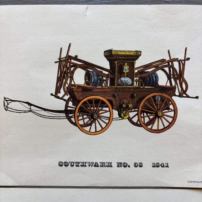 Vintage Art Print Lot Antique Fire Engine Set of 3 Americana Horse Firetrucks