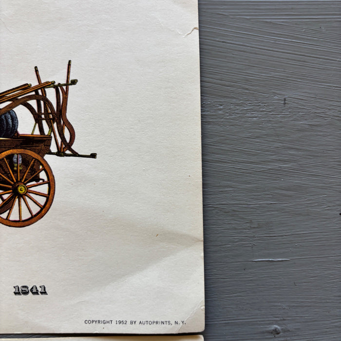 Vintage Art Print Lot Antique Fire Engine Set of 3 Americana Horse Firetrucks