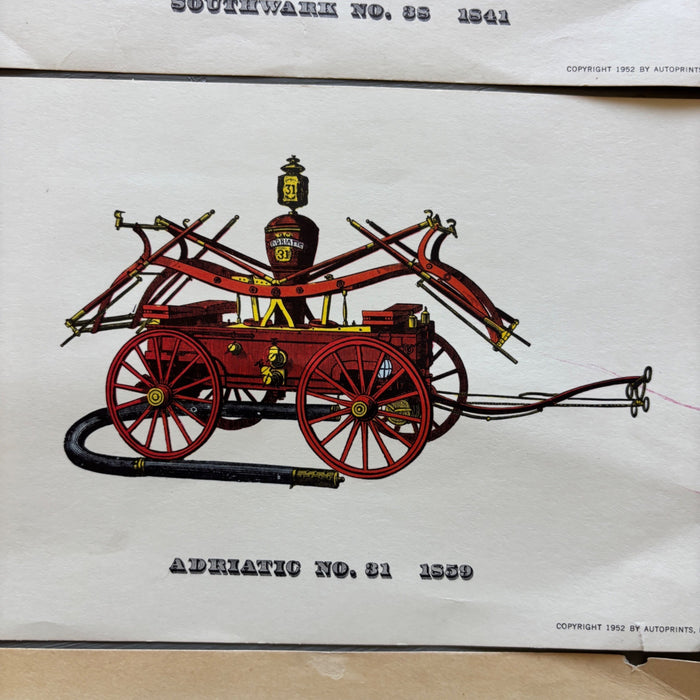 Vintage Art Print Lot Antique Fire Engine Set of 3 Americana Horse Firetrucks