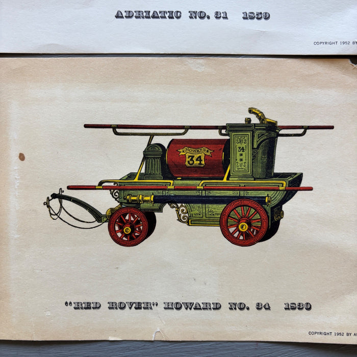 Vintage Art Print Lot Antique Fire Engine Set of 3 Americana Horse Firetrucks