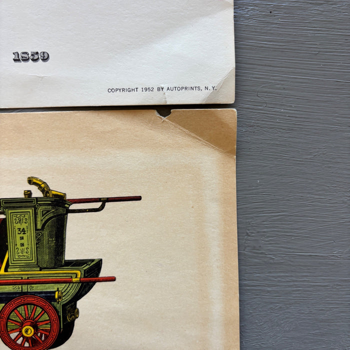 Vintage Art Print Lot Antique Fire Engine Set of 3 Americana Horse Firetrucks