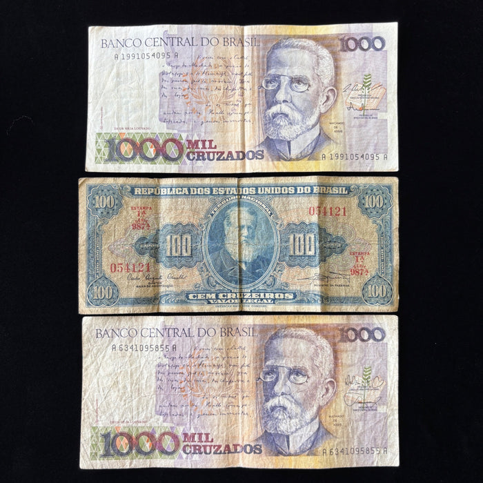 Vintage Banknote Lot Brazil 100 Cruzeiros 1954 Trolley 1987 Hyperinflation Era