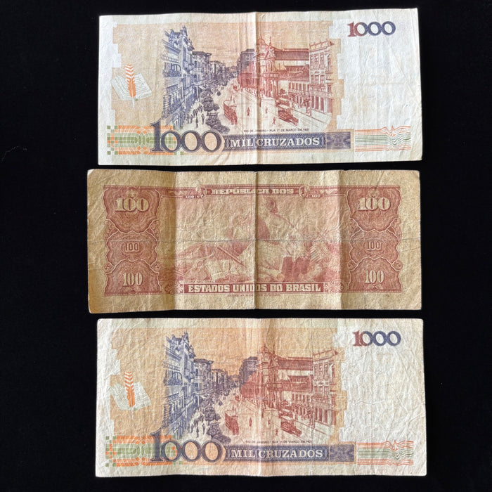 Vintage Banknote Lot Brazil 100 Cruzeiros 1954 Trolley 1987 Hyperinflation Era