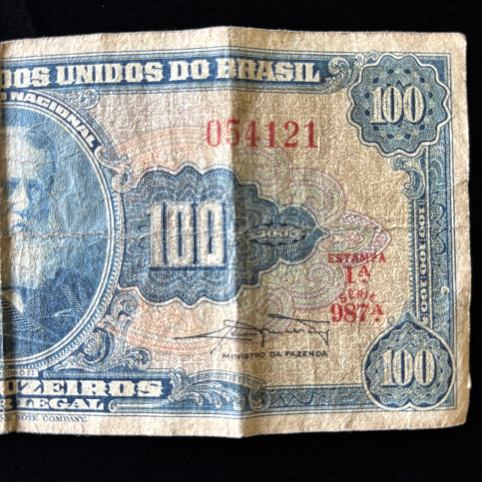 Vintage Banknote Lot Brazil 100 Cruzeiros 1954 Trolley 1987 Hyperinflation Era