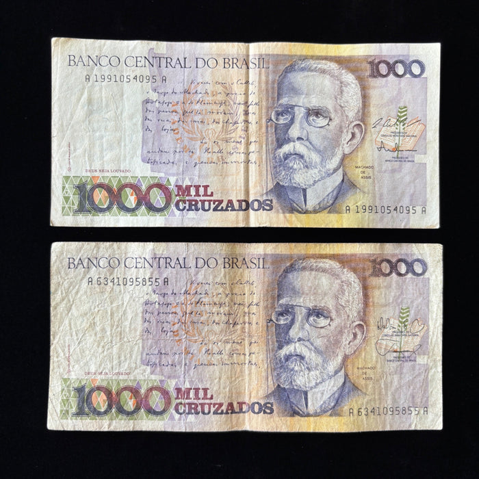 Vintage Banknote Lot Brazil 100 Cruzeiros 1954 Trolley 1987 Hyperinflation Era