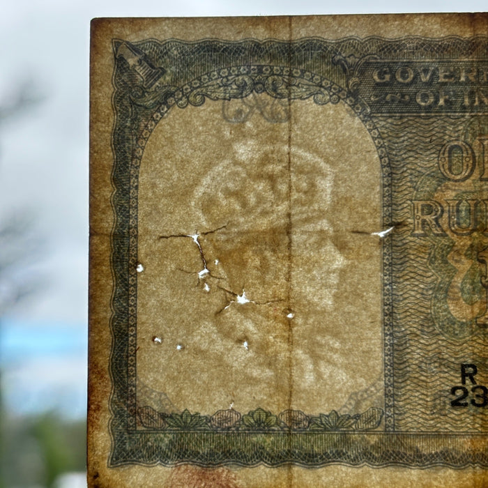 Vintage Banknote 1940 India 1 Rupee King George VI British Empire Watermark