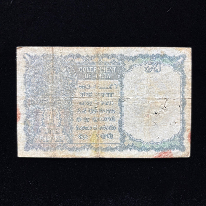 Vintage Banknote 1940 India 1 Rupee King George VI British Empire Watermark