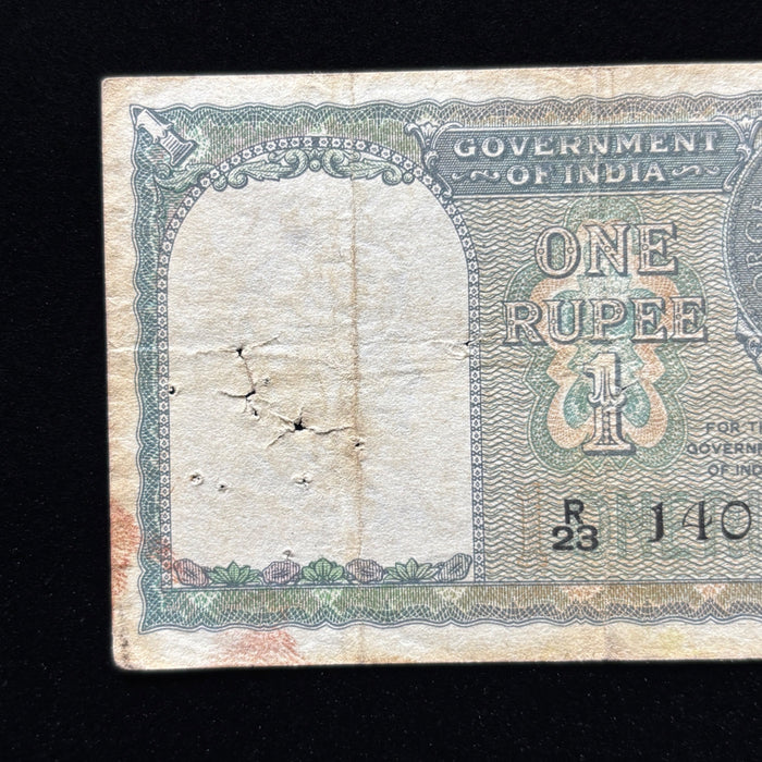Vintage Banknote 1940 India 1 Rupee King George VI British Empire Watermark