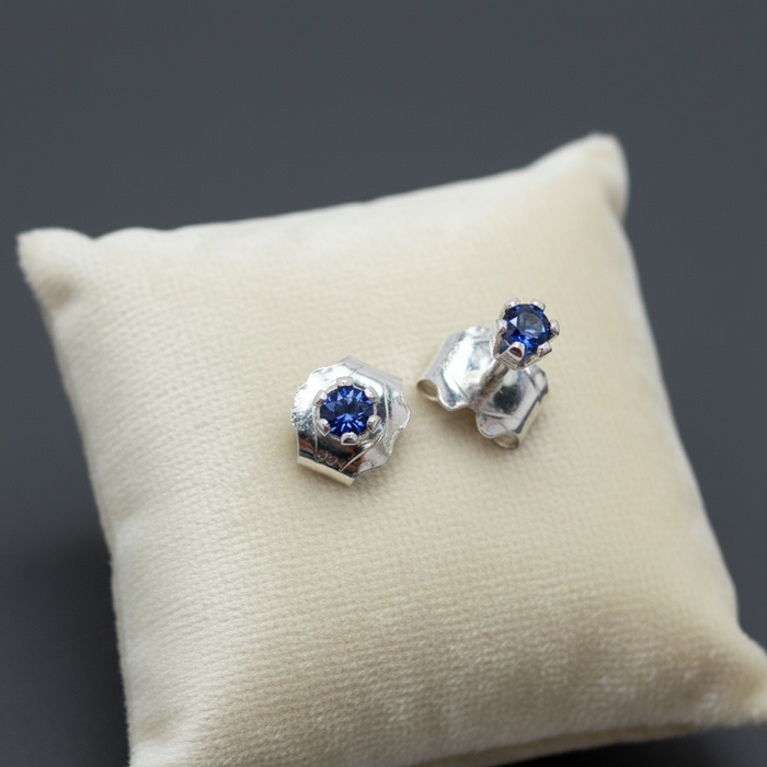 Sapphire Earrings Faceted Blue Gem Studs Sterling Silver