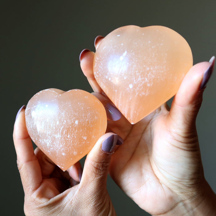 orange selenite hearts