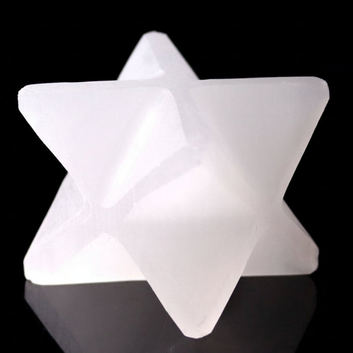 Selenite Merkaba White Satin Spar Carved Star Crystal