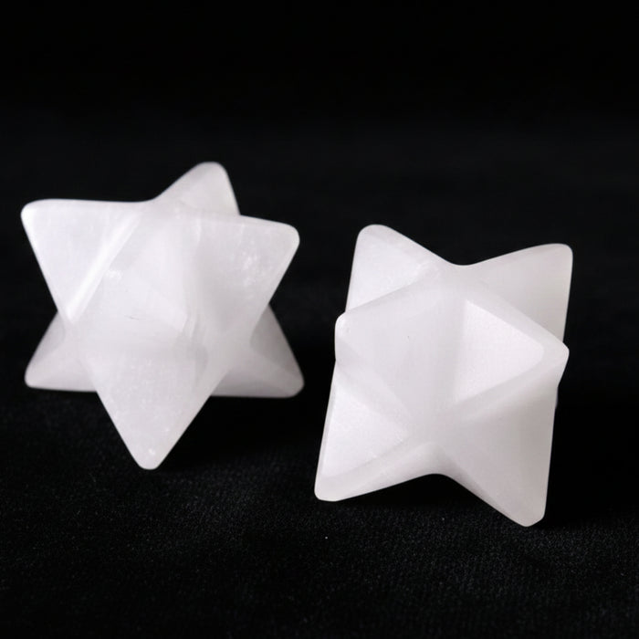 Selenite Merkaba White Satin Spar Carved Star Crystal