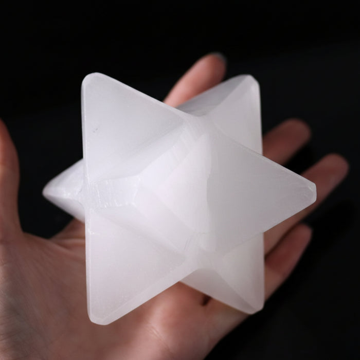 Selenite Merkaba White Satin Spar Carved Star Crystal