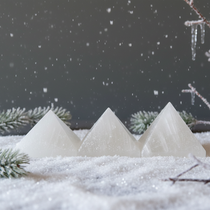 Selenite Pyramid White Moonbeams Crystal