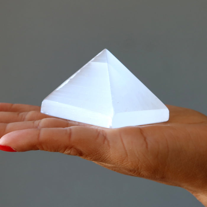 Selenite Pyramid White Moonbeams Crystal