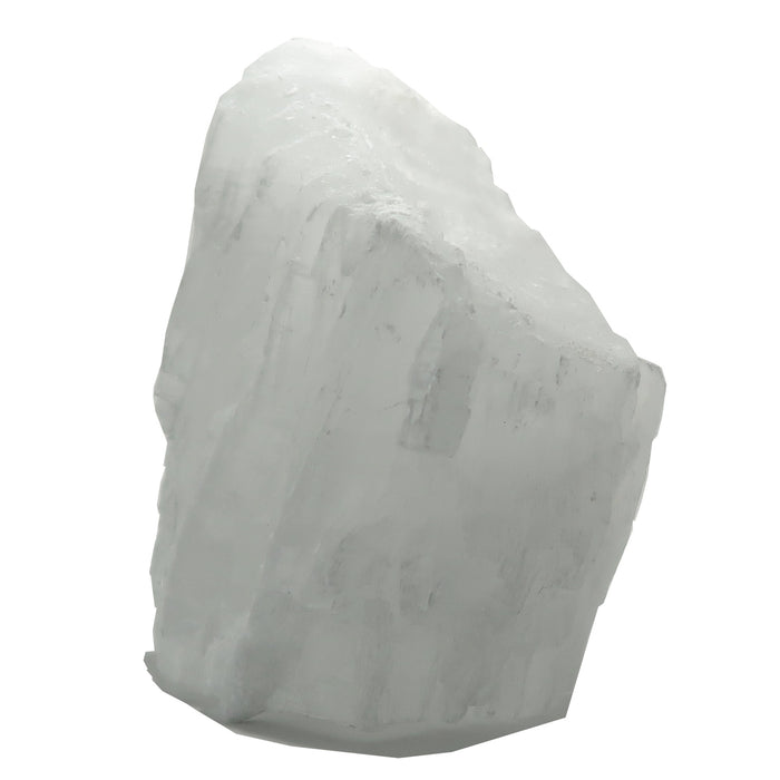 White Selenite stone block on a white background