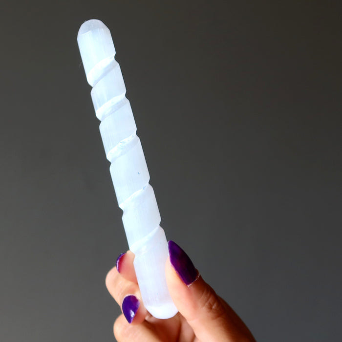 white selenite twisted massage wand