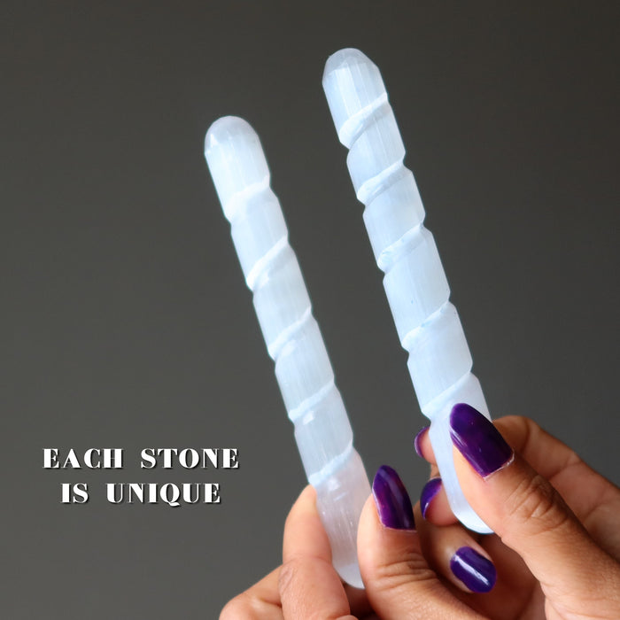 white selenite twisted massage wands