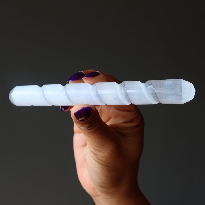 white selenite twisted massage wand