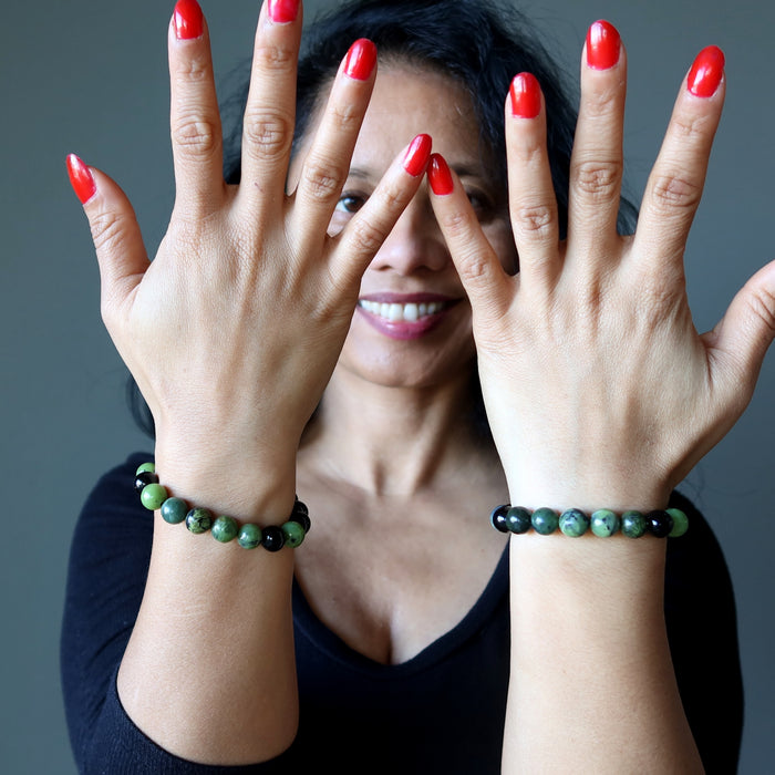 Serpentine Bracelet Black Obsidian Protective Wellness