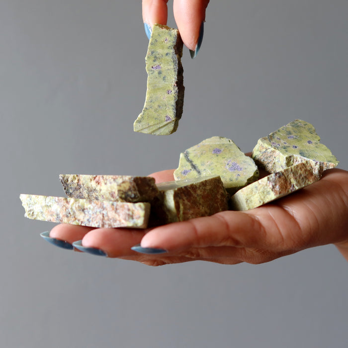 Serpentine Raw Bundle of 7 Atlantisite Green Purple Stones
