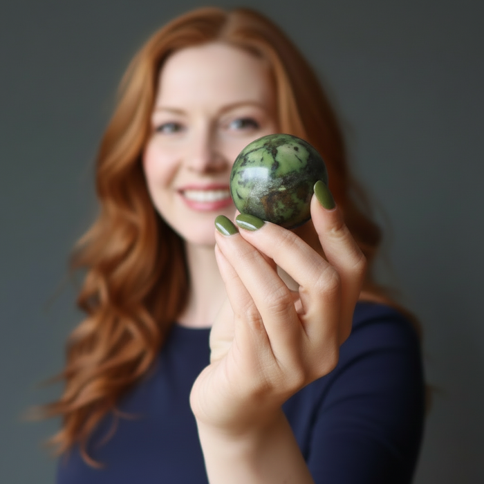 Serpentine Sphere Wild Vivid Green Past Life Crystal Ball