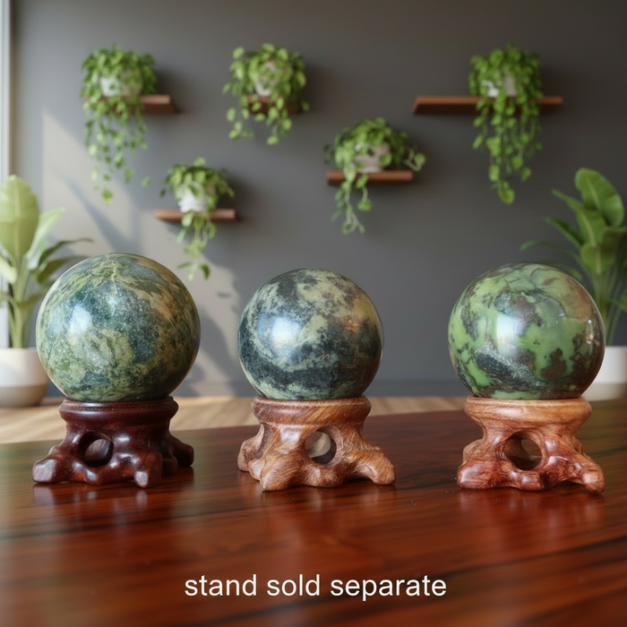 Serpentine Sphere Wild Vivid Green Past Life Crystal Ball