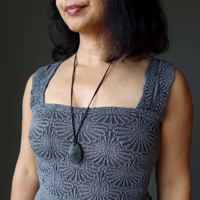 shungite oval pendant on leather cord