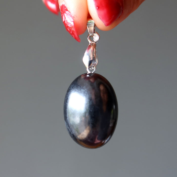 Shungite Pendant Egg EMF Protection Stone Silver