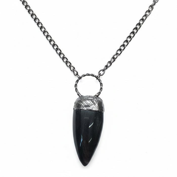 Silver Sheen Obsidian Necklace Big Black Gunmetal