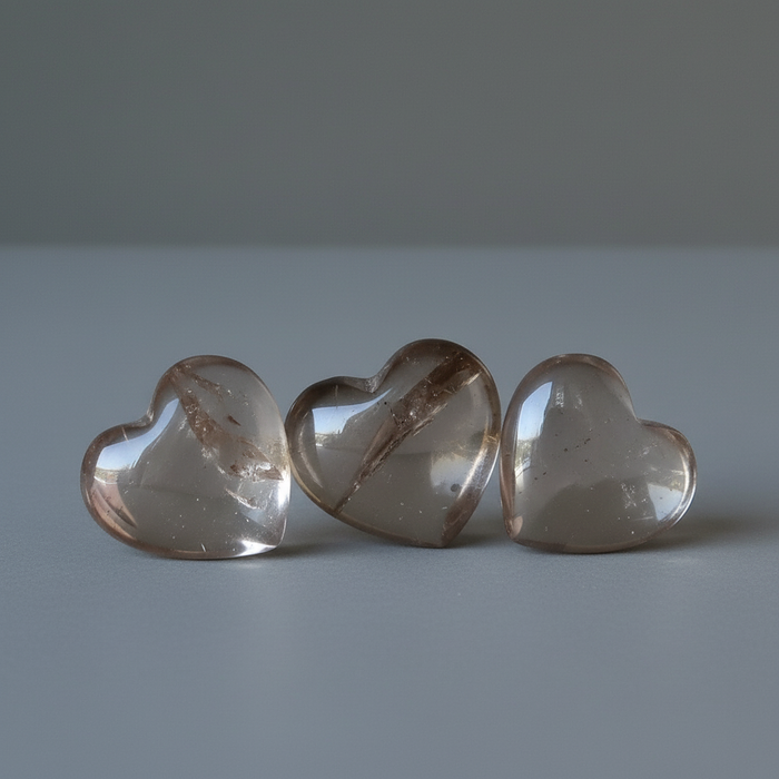 Smoky Quartz Heart Crisp Clear Love Stone Set