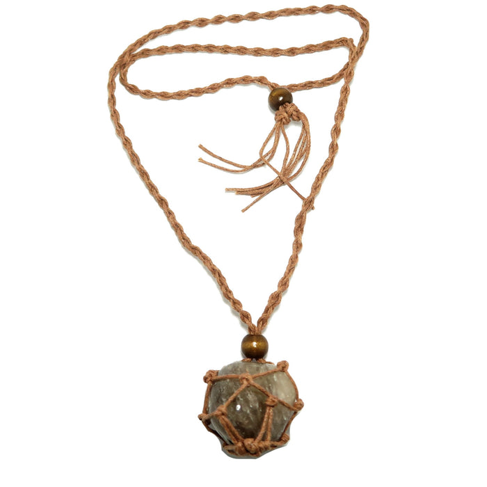 smoky quartz necklace tumbled macrame