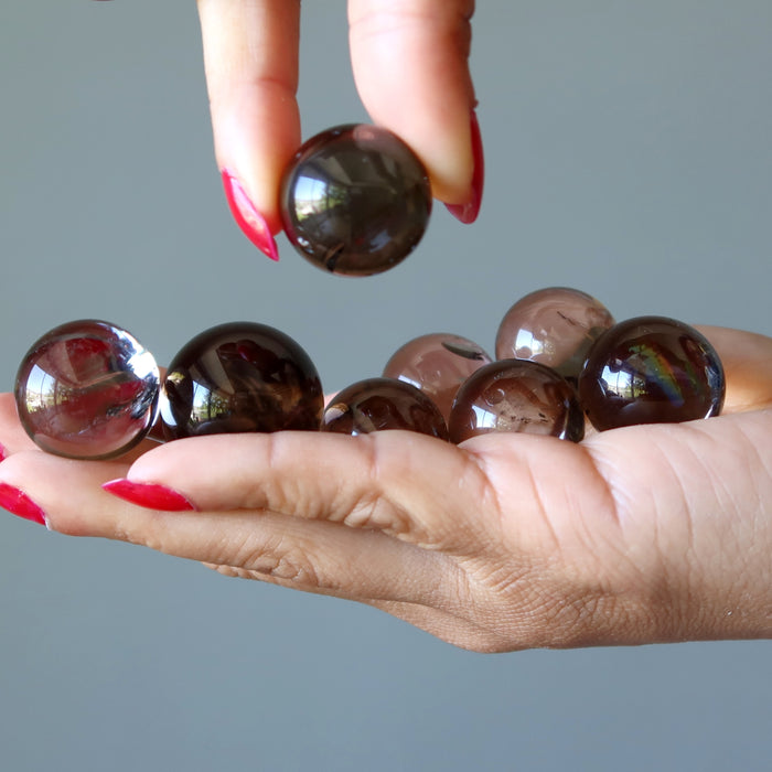 Smoky Quartz Sphere Bundle Dark Rainbow Crystal Ball Lot of 8