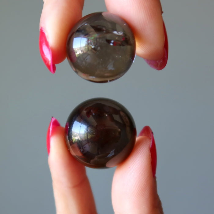 Smoky Quartz Sphere Bundle Dark Rainbow Crystal Ball Lot of 8