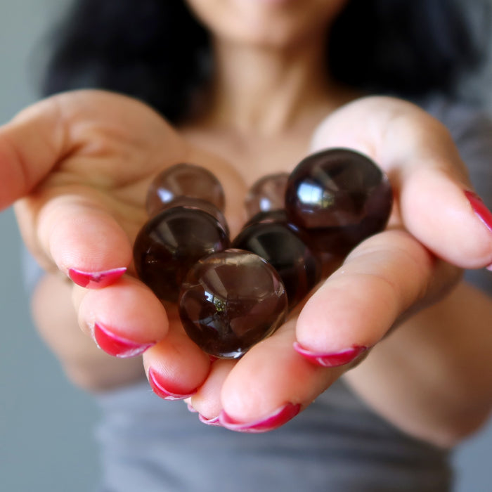 Smoky Quartz Sphere Bundle Dark Rainbow Crystal Ball Lot of 8