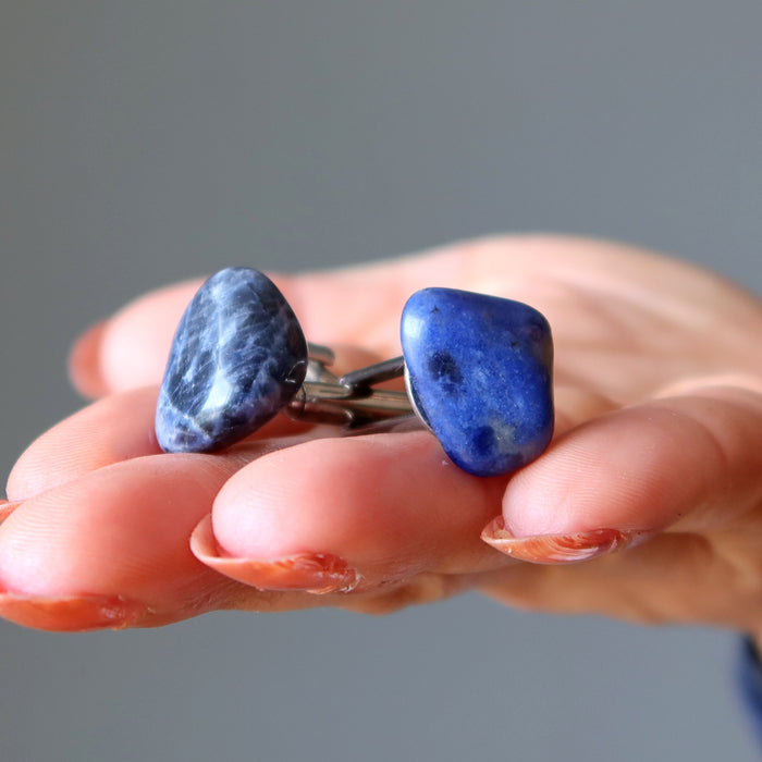 Sodalite Cufflinks Suave and Soothing Blue Tumbled Gem Silver