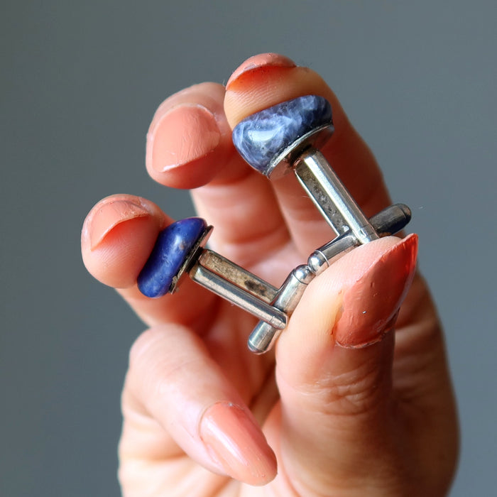 Sodalite Cufflinks Suave and Soothing Blue Tumbled Gem Silver