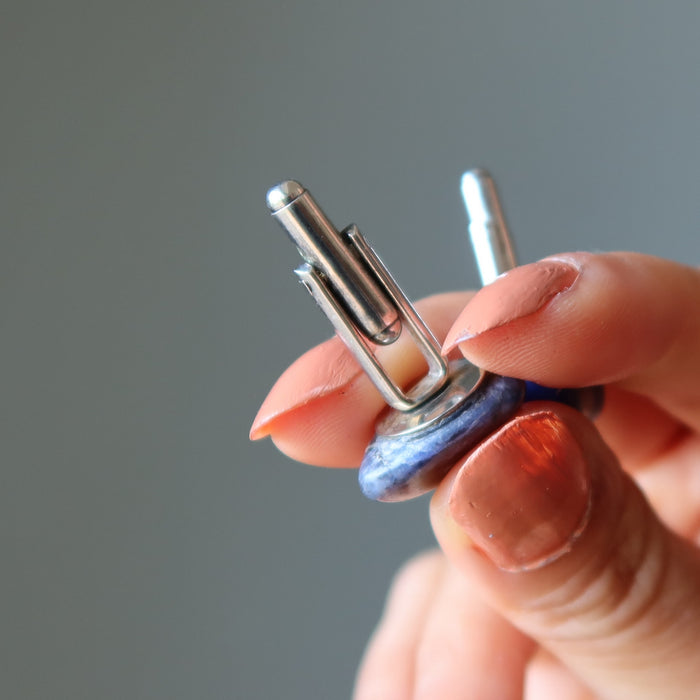 Sodalite Cufflinks Suave and Soothing Blue Tumbled Gem Silver