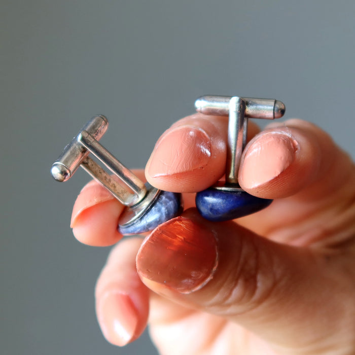 Sodalite Cufflinks Suave and Soothing Blue Tumbled Gem Silver