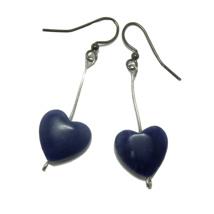 Sodalite Earrings Blue Heart Inner Peace Love Gem Dangle
