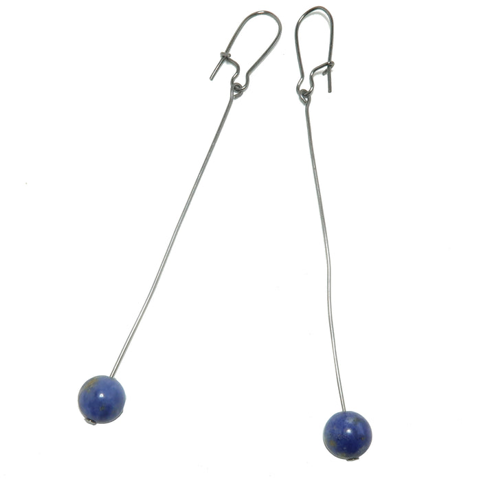 Sodalite Earrings Strong Mind Blue Orb Long Gunmetal Dangle