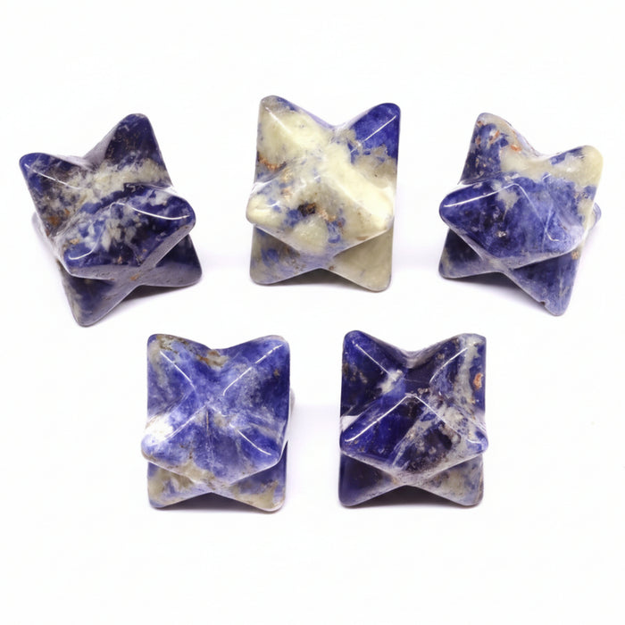 Sodalite Merkaba Set of 5 Blue Wishing Star Meditation Crystal Carvings