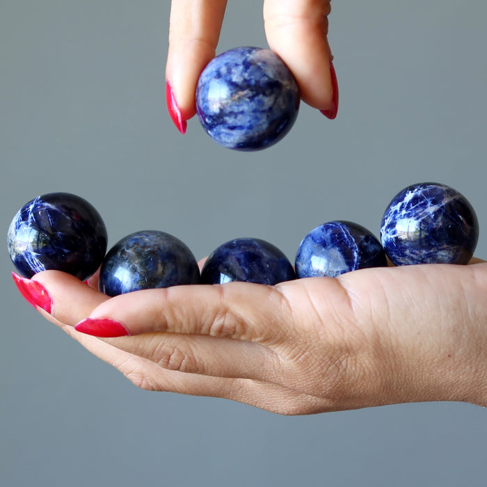 Sodalite Sphere Bundle Blue White Crystal Ball Lot of 6